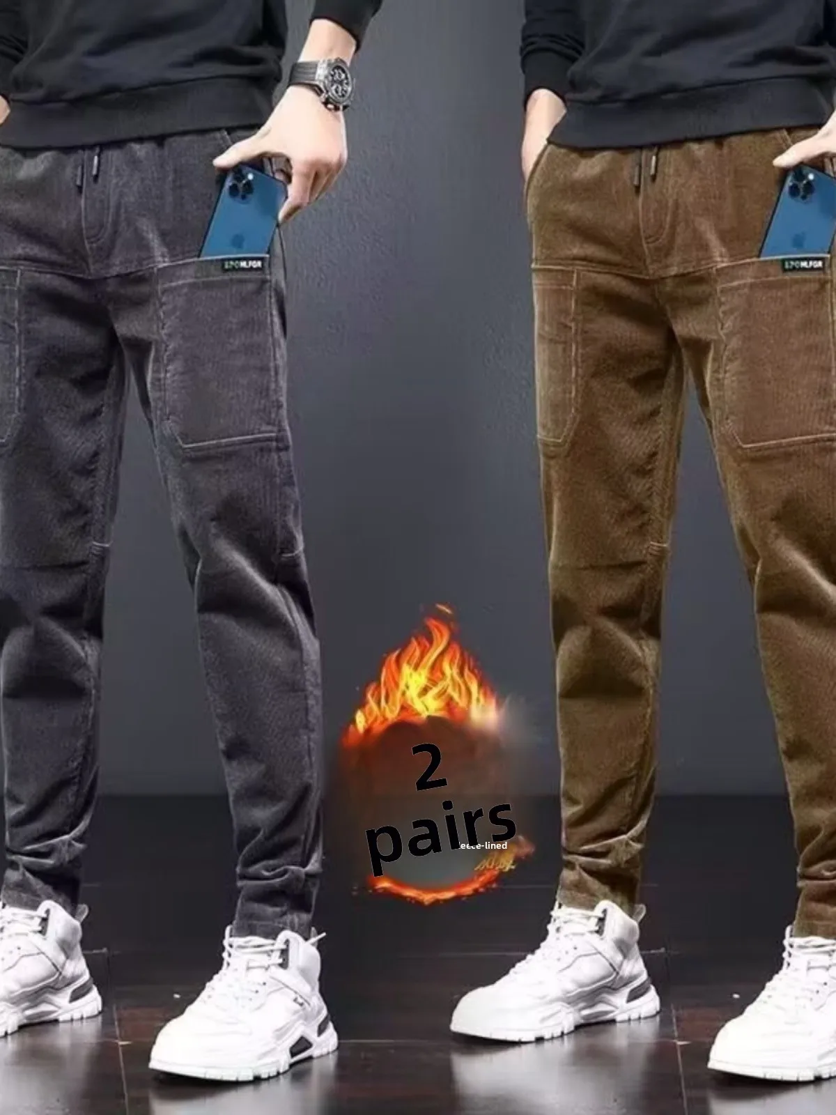 

Мужские вельветовые брюки на подкладке, теплые, прямого кроя, повседневные, длинные, осенне-зимние, новые, свободного кроя, модный бренд