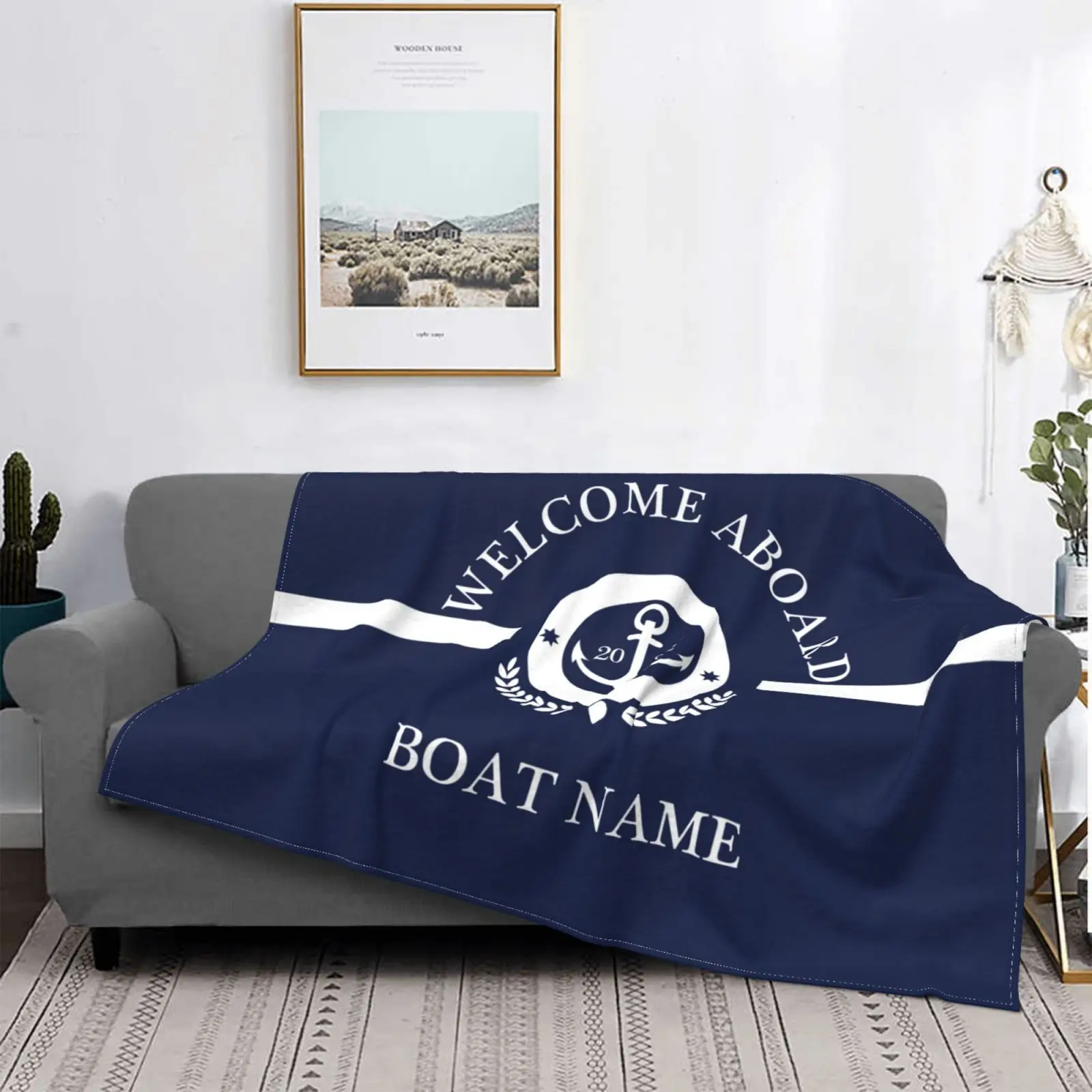 Deep Sea Color Nautical Decorative Printed Flannel Blanket Breathable Ultra Warm Bedding and Travel Blanket Autumn Customizable