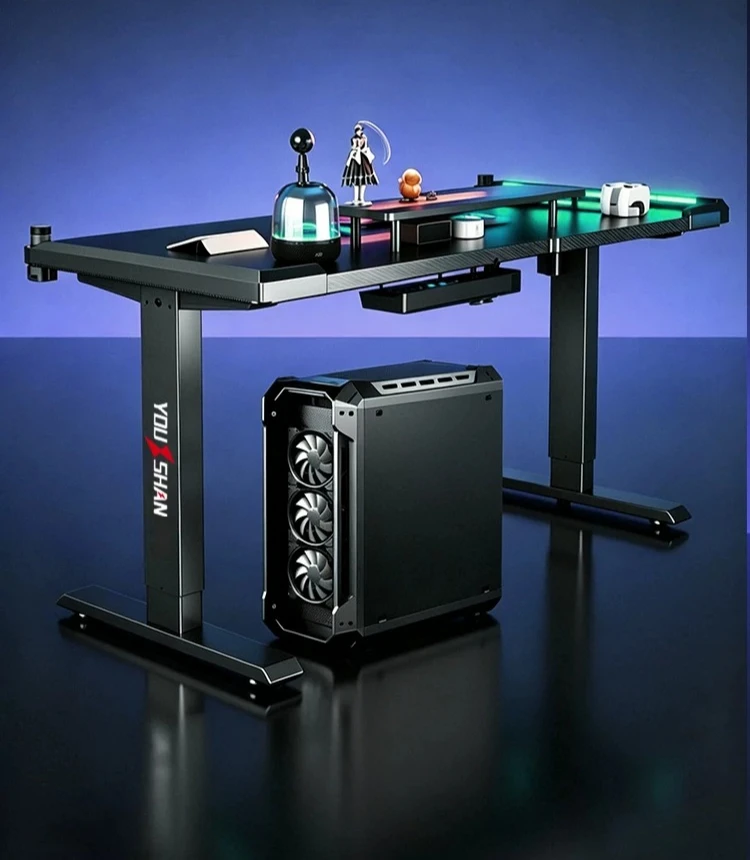 Smart Electric Height Adjustable Solid Wood Desk, Internet Famous E-sports Gaming Workbench for Home