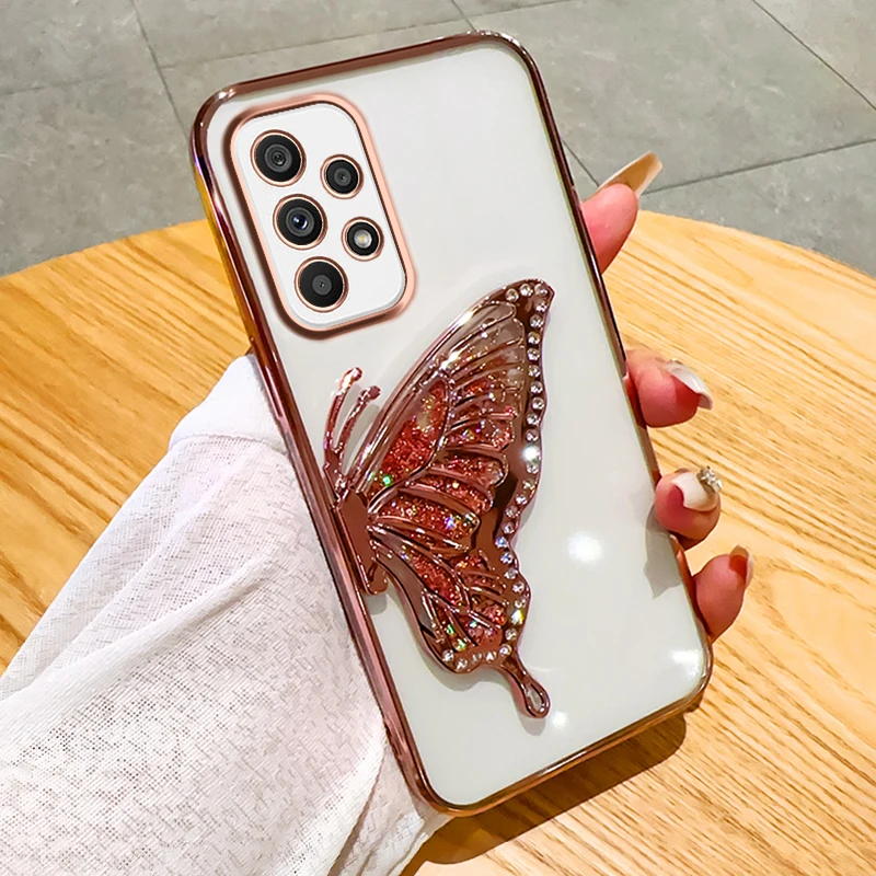 삼성 갤럭시 A73 5G 휴대폰 케이스, 그라데이션 글리터, 나비 퀵샌드, 뒷면 커버, 삼성 A73 5G