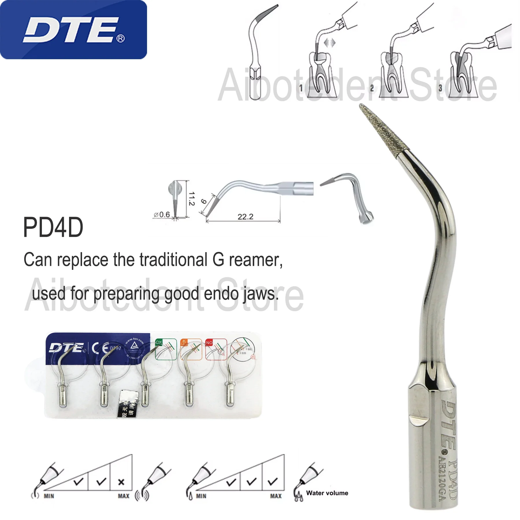 Woodpecker DTE Dental Ultrasonic Piezo Scaler Tip PD4D Fit Compatible NSK SATELEC Handpiece for Root Canal Teatment