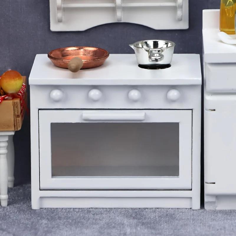 1 قطعة دمية مصغرة موقد المطبخ الخشبي نموذج مسرح غرفة المعيشة المطبخ المشهد الغذاء اللعب فرن الميكروويف تقليد نموذج #1