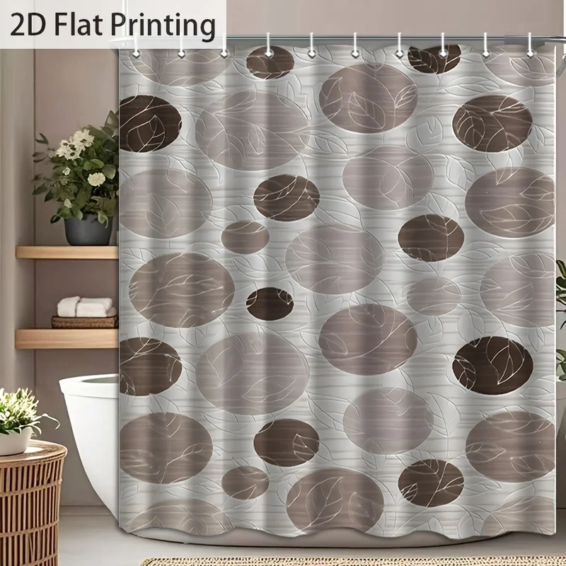 2D Flat, 1pc Modern Elegant Leaf Vein Shower Curtain with Hooks - Earth Tone Leaf Pattern Bathroom Curtain Suitable for Four-Lev