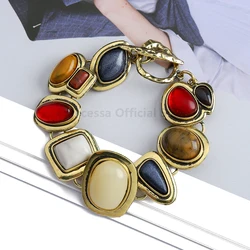 Bohemian Fashion Metal Inlaid Colorful Rhinestone Vintage Bracelets For Women Trend Luxury Geometric Unique Statement Jewelry