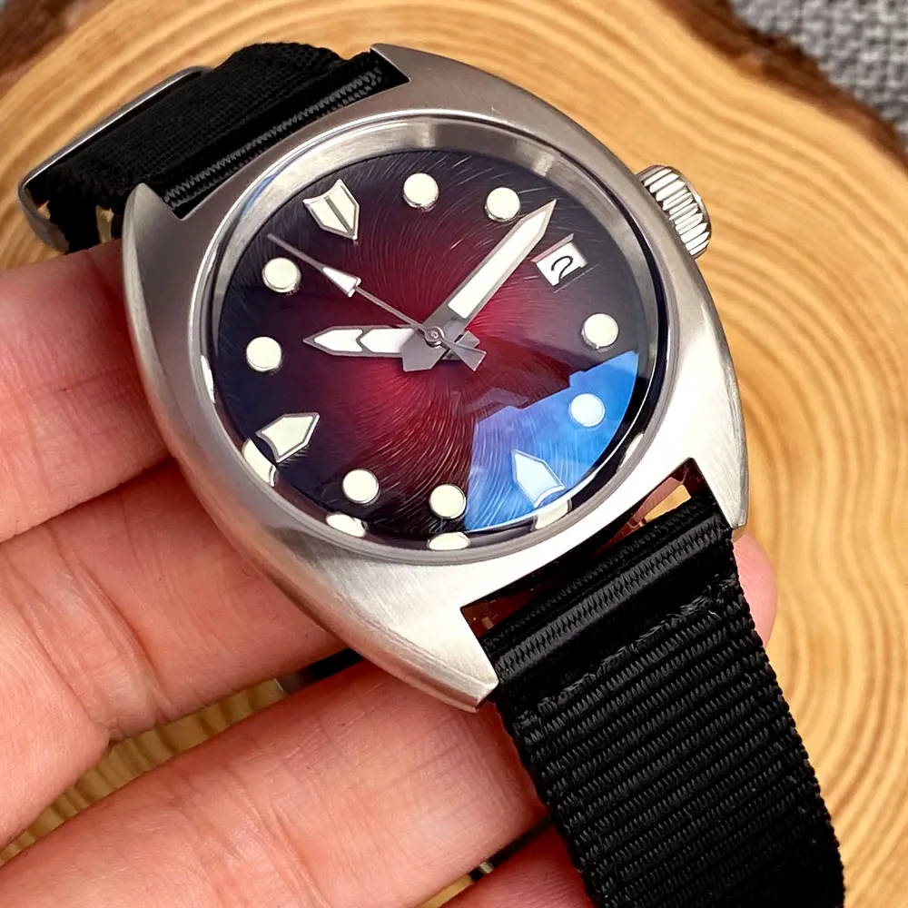 W10 Militär Taucher Automatik uhr Männer nh35 Movt Dome Saphir 36mm Stahl kleine Dame Armbanduhr Sunburst Grey Zifferblatt