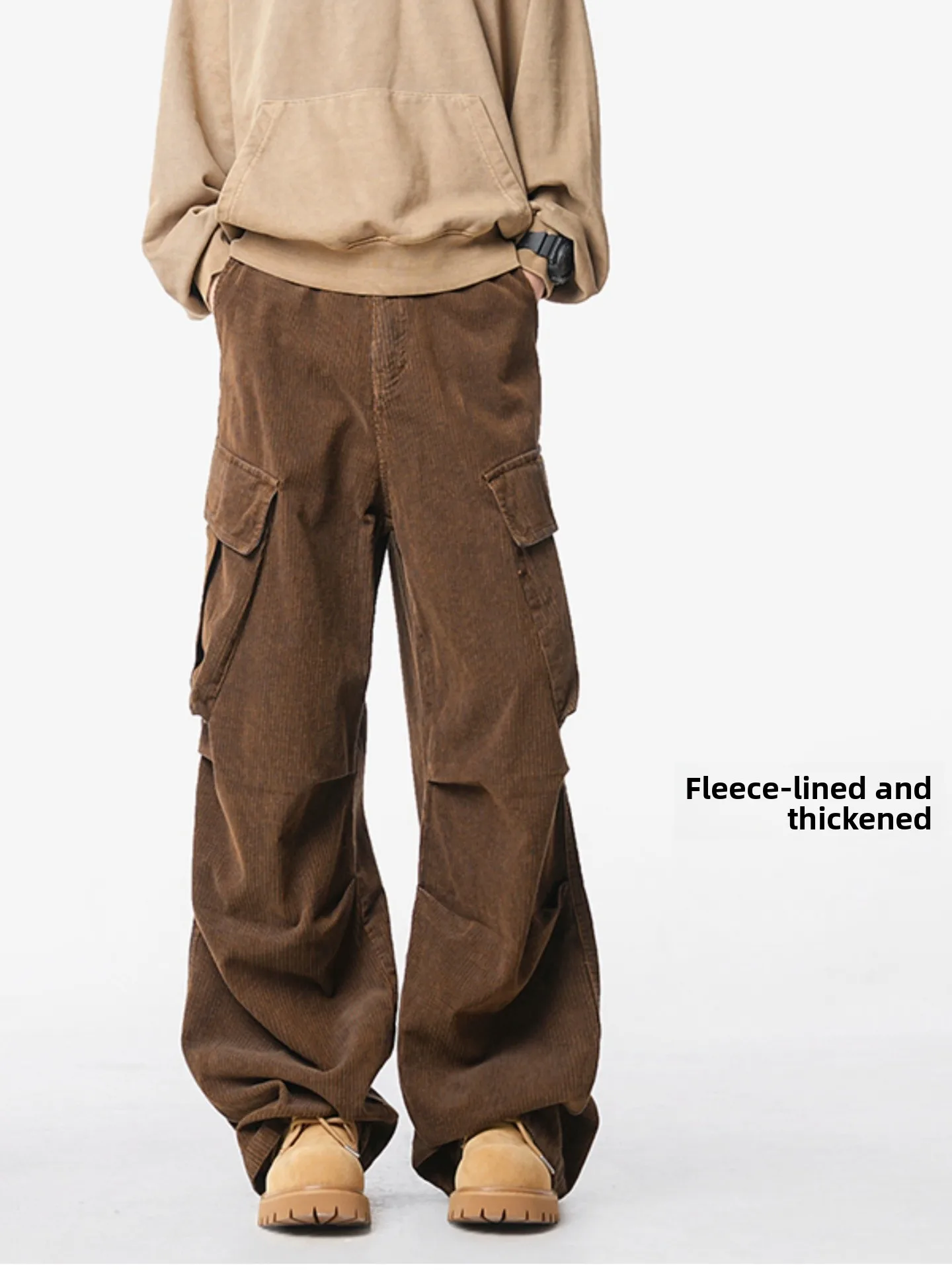 

Men's Corduroy Pants Winter Thiened Fce Loose Straight Casual Trousers Vintage Workwear Wide Leg Trendy Comfortable