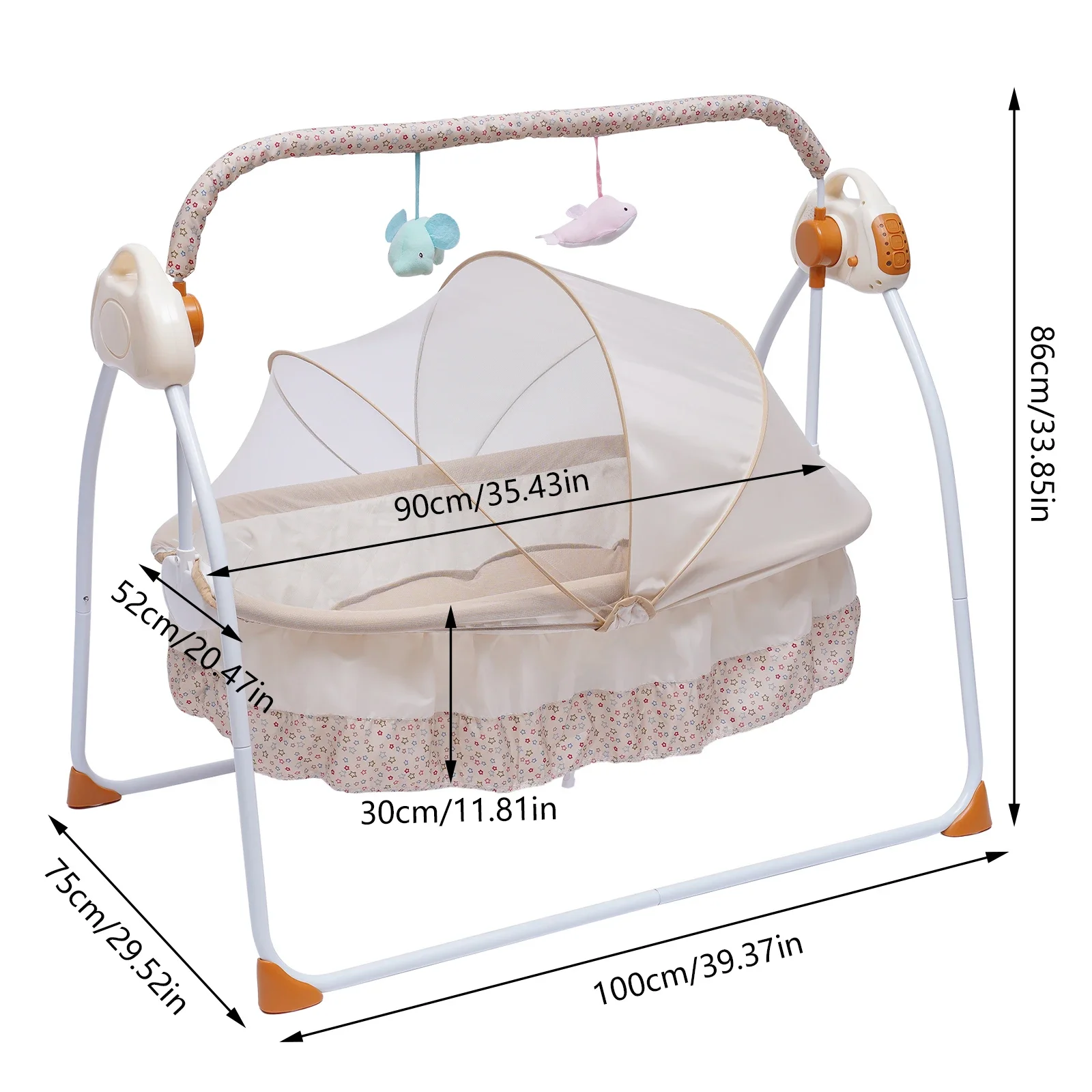 Baby Swing with Adjustable Swing Gears, Remote Control, Bluetooth Music Connection, and Foldable Design, Comfortable and Safe