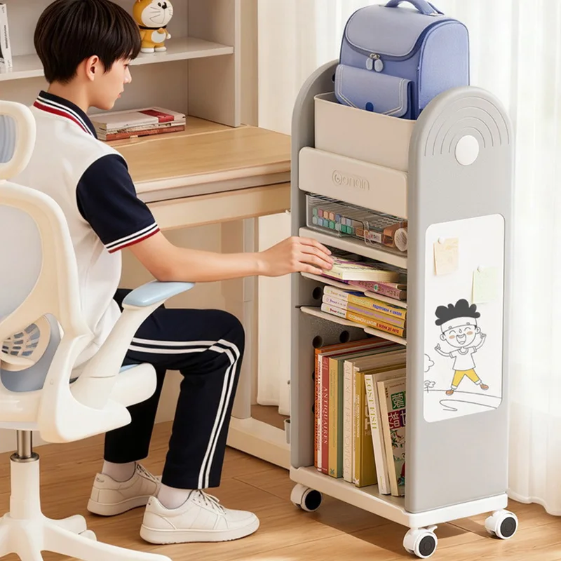 

Backpack Storage Rack Children's Bookshelf Household Large Capacity Floor Standing Movable Trolley Home Multi-layer Book Holder