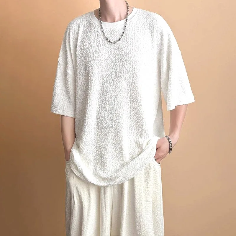 

Men's Clothing Casual White Polyester Top Short Sleeve Summer Fashion Trendy Blouse Solid Color Loose Fit Comfortable Shirt