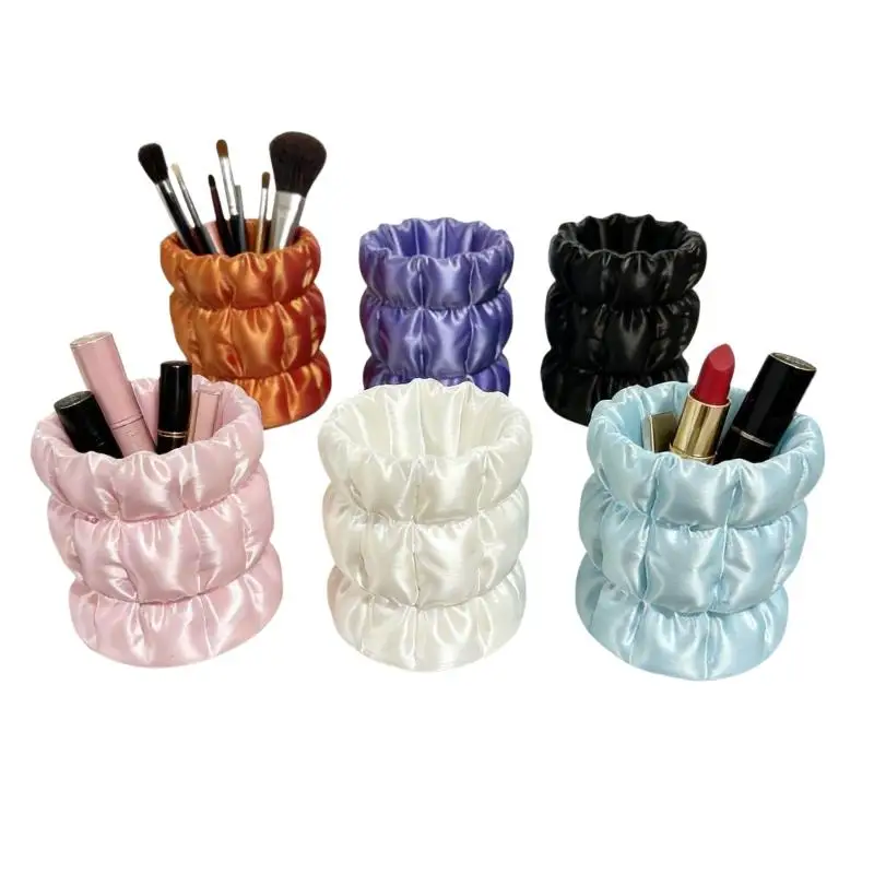 1PCS Glossy Pink PVC  Makeup Brush Storage Tube, Elegant Facial Makeup Tool Storage Rack, Home Storage Rack Makeup Brush Bucket