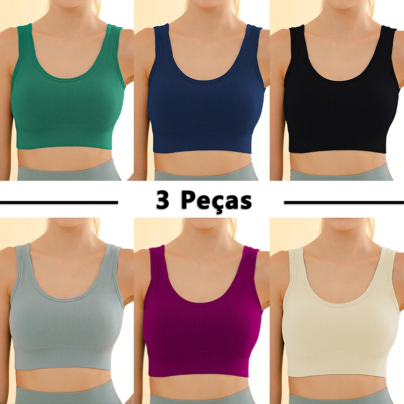 3 Pieces Women's Sports Tops, Seamless Design, Sports Yoga Bra For Gymnastics, Shockproof No Dots