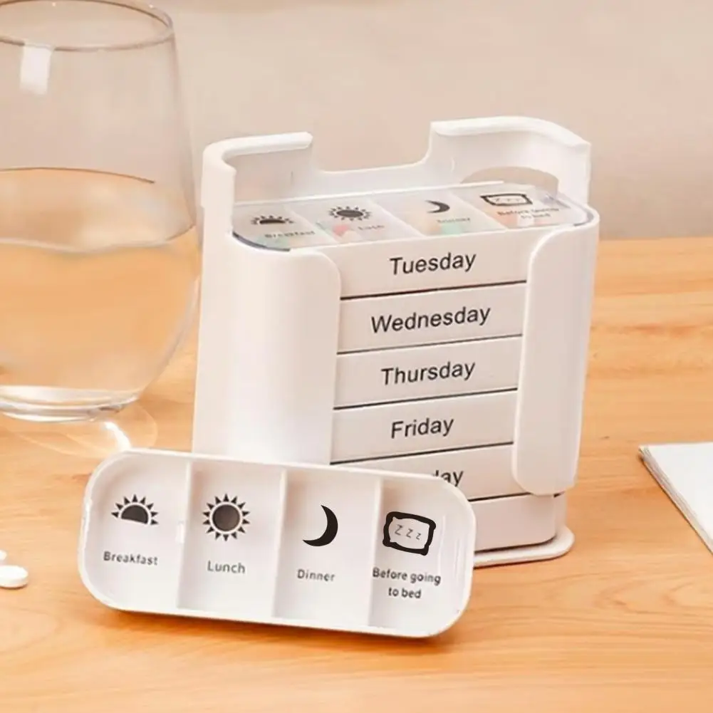 Storage Box Extra Weekly Pill Organizer Portable 7-day Medicine Box Compact Travel Pill Container with Separate for Vitamins