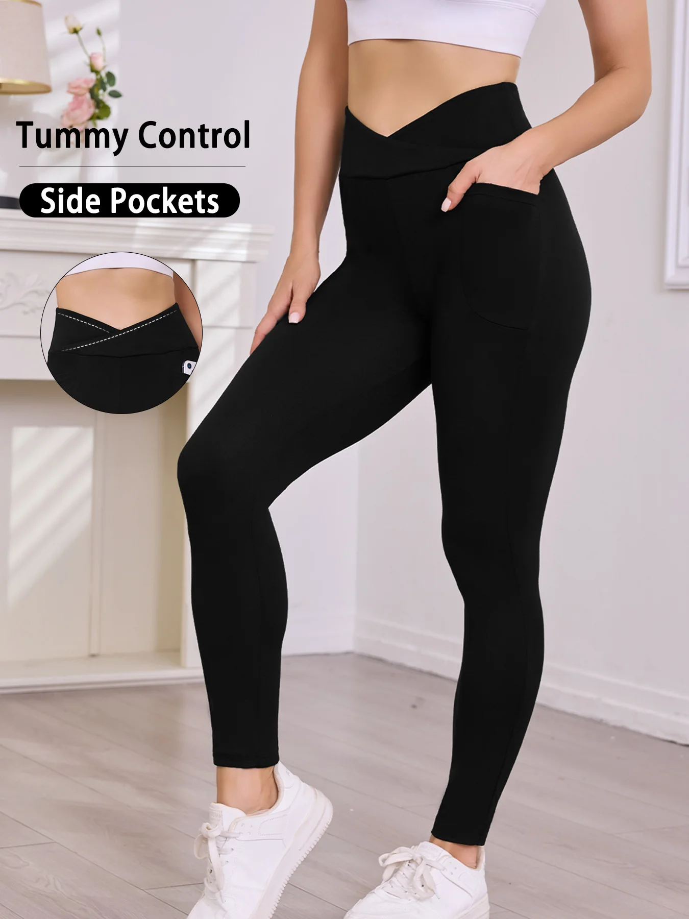 

Женские супермягкие леггинсы через плечо с высокой талией и карманами, контроль живота, без прозрачных леггинсов для тренировок, йоги, бега