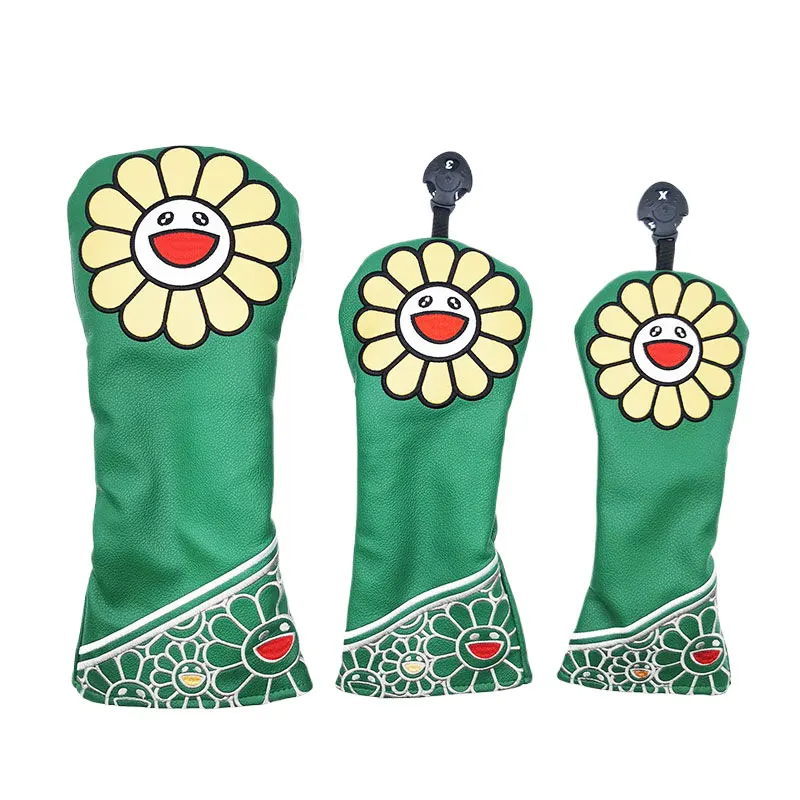 Sunflower Golf Headcovers #1 #3 #5 Driver Fairway Woods Cover PU Leather Golf Clubs Protector Green White Color