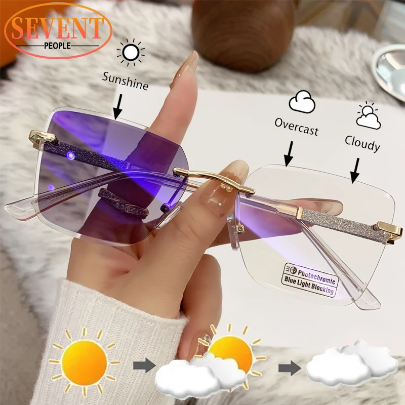 المتضخم مربع بدون شفة النظارات الشمسية اللونية النساء 2025 العلامة التجارية الفاخرة نظارات الكمبيوتر مكافحة الضوء الأزرق النظارات UV400 الظل #4