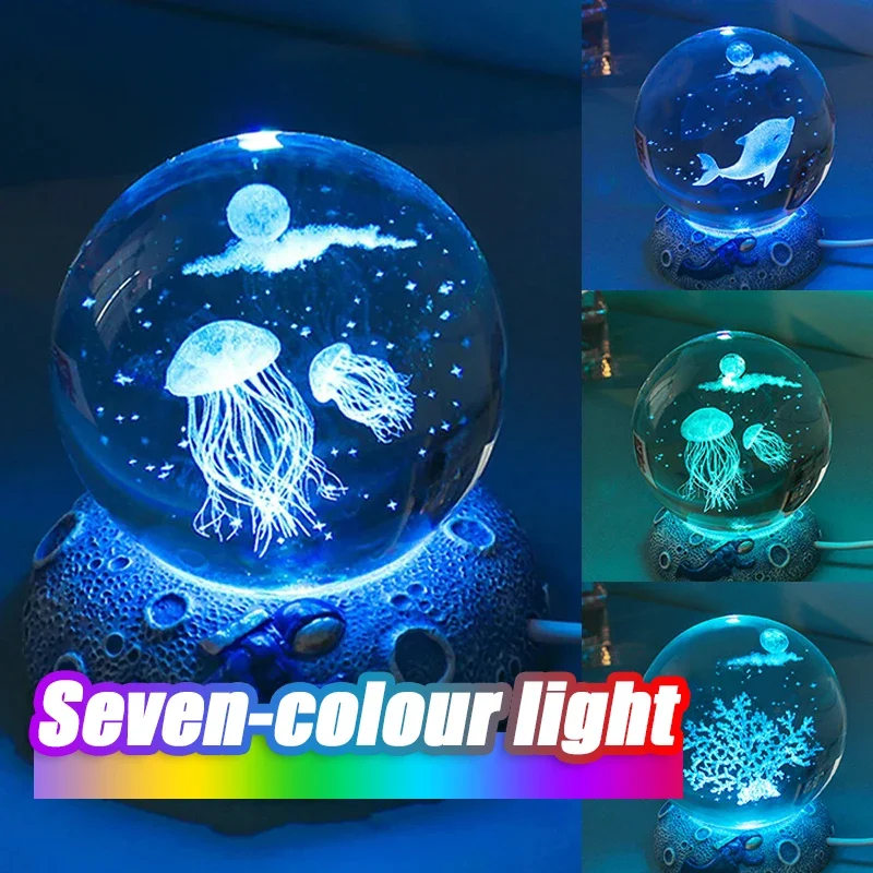 Crystal Ball Night Lights Glowing Sea Jellyfish Astronaut Table Lamp USB Atmosphere Lamp Table Decorations Kid Gifts Night Lamp