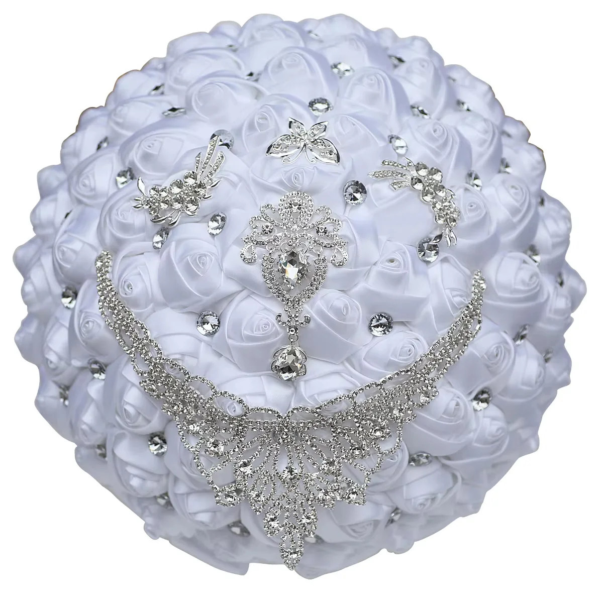 

Fashion Rhinestone Accessories Bridal Bouquet For Wedding Decoration Simulation Satin Flower Handmade Bride Bridesmaids Bouquet