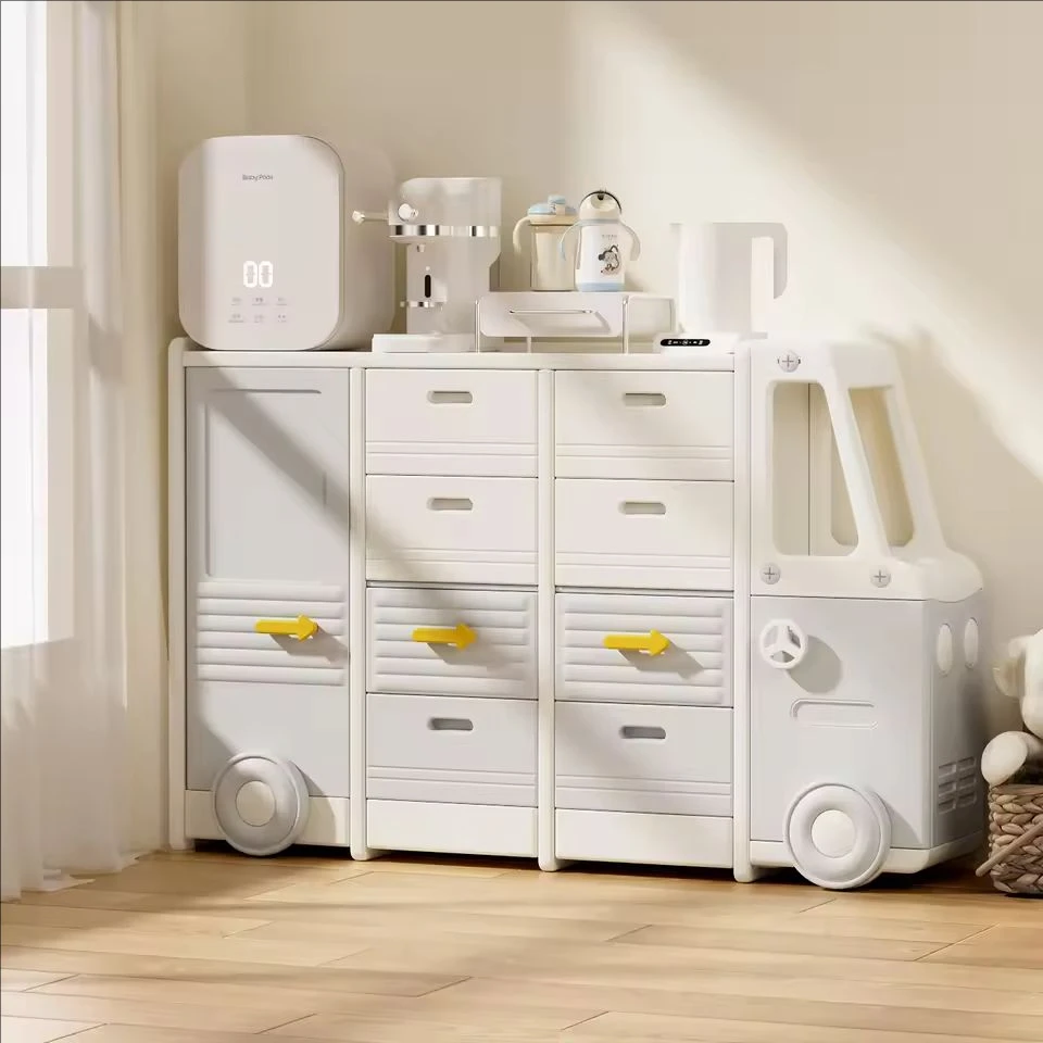 

Baby Feeding Table Children's Larger Storage Cabinet Space Furniture with Drawer Plastic Organizers and Storage Car Shape Kids