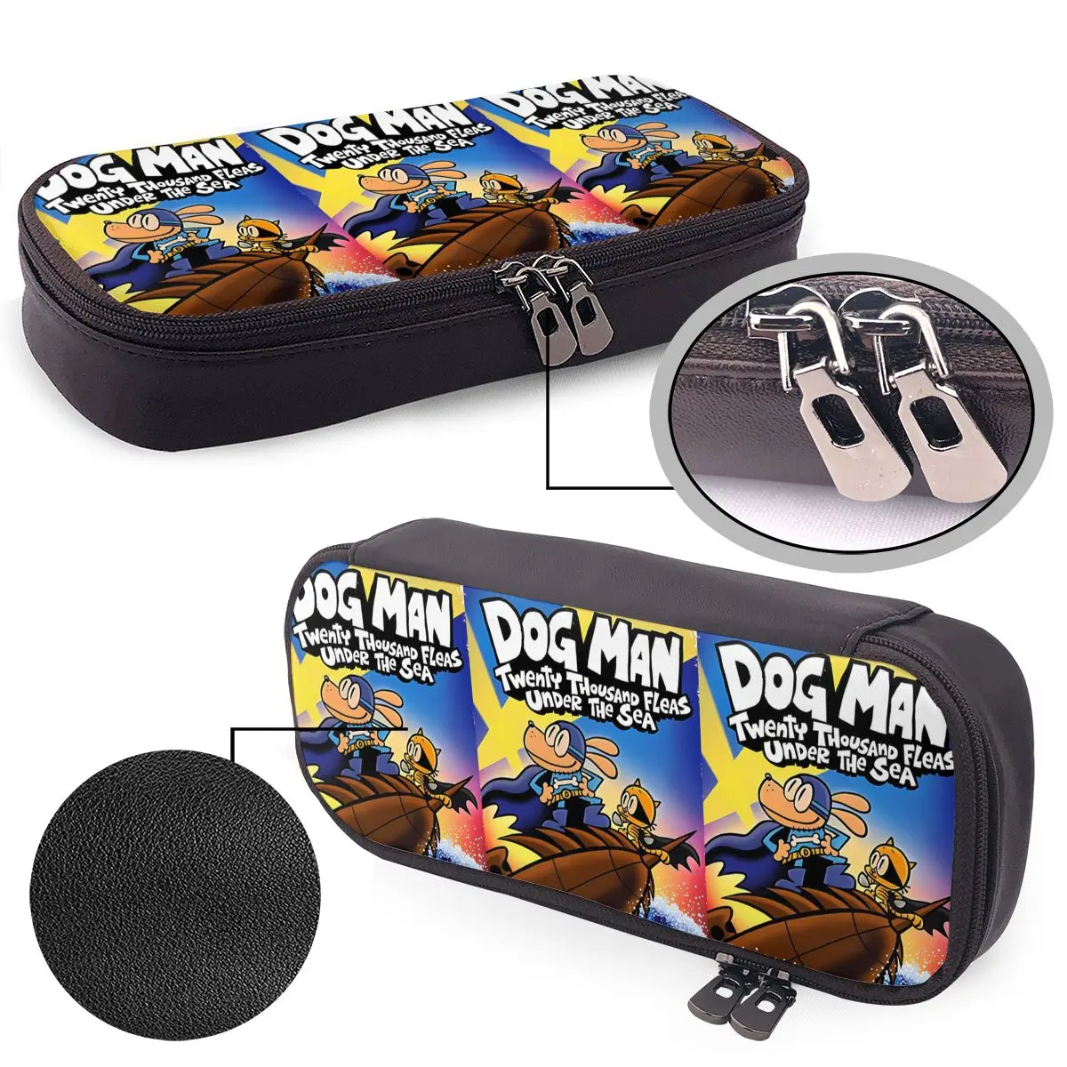 Funny Dogman Poster Animation Adventure Movie Leather Pencil Case for Kids Pen Box Pencil Bag Stationery Supplies Pen Holder Bag