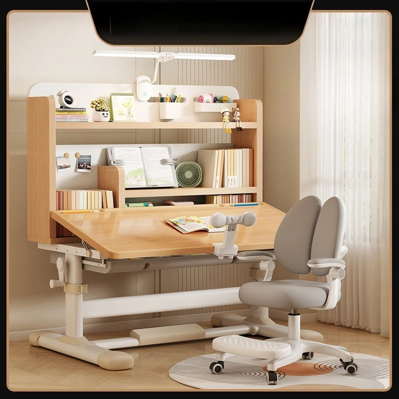 Home children's study table reading bookshelf correction writing table primary school students can lift desks writing desks