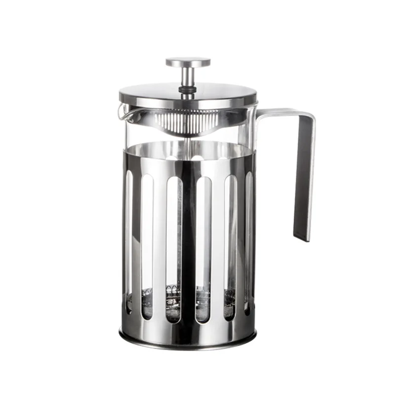 Factory Direct Sales Stainless Steel Vertical Pattern French Press French Press Coffee Maker Coffee Pot Home Tea Maker Borosilic