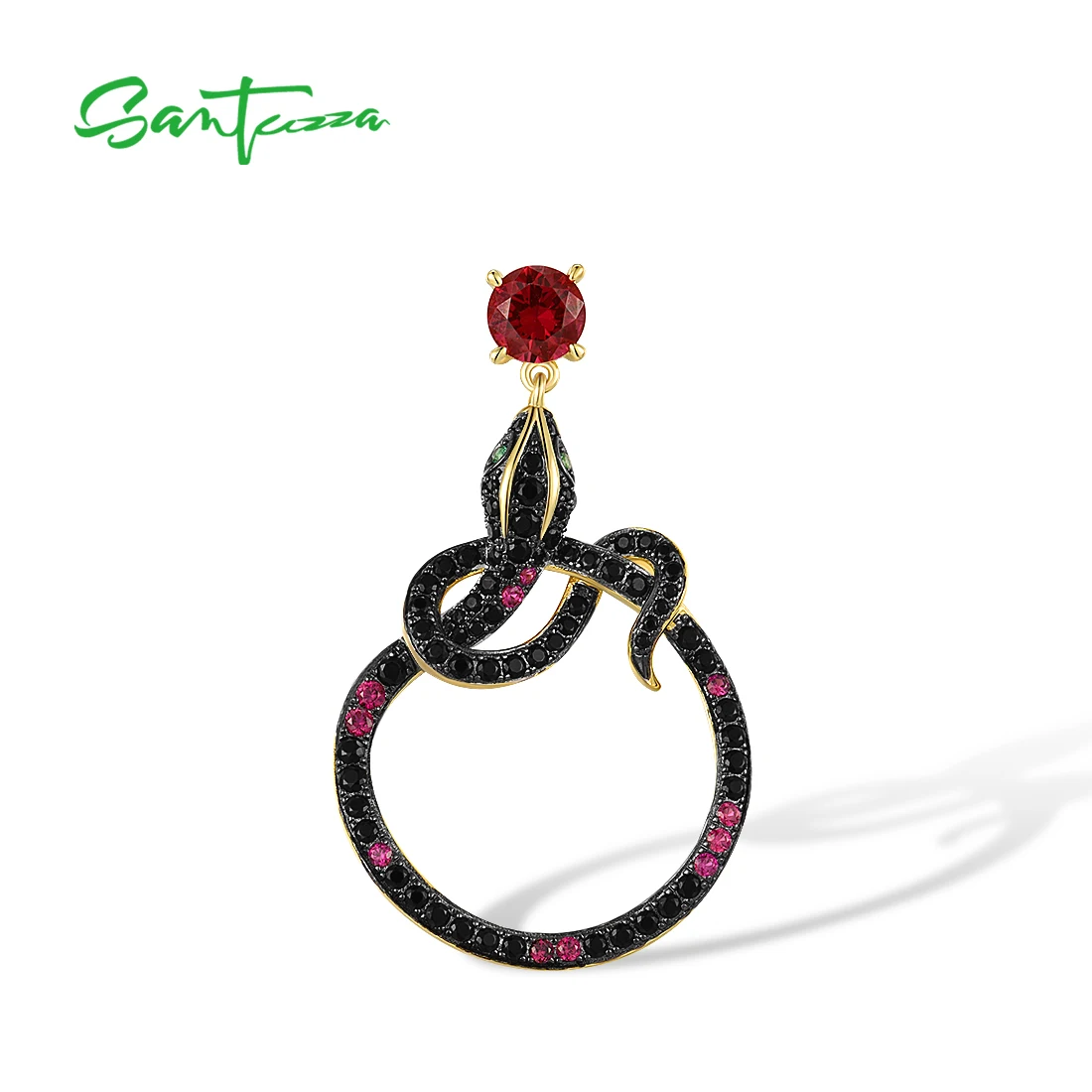 SANTUZZA ciondolo in argento Sterling 925 puro per donna Sparkling Black Spinel Red Crystal Snake Animal Round Trendy Fine Jewelry