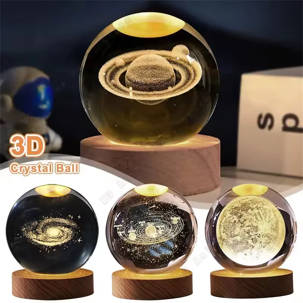 

6/8 см 3D хрустальный шар ночник светодиодная лампа прикроватные лампы светящаяся галактика лампа Сатурн планет Луна детский подарок на день рождения игрушка
