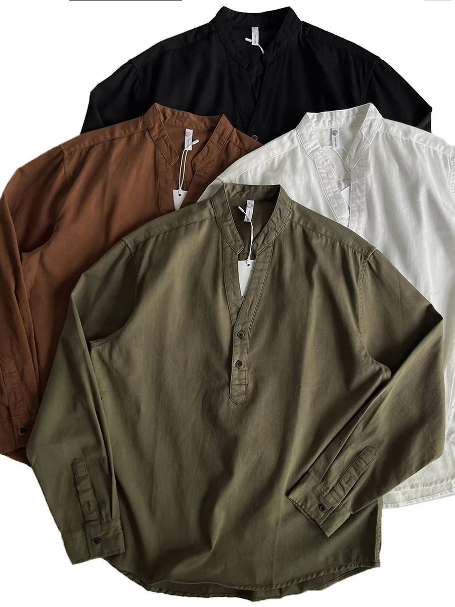 

New Chinese Style Pure Cotton Long Sleeve Shirt Comfortable Breathable Stand Collar Versatile Outerwear Spring Autumn Youth F...