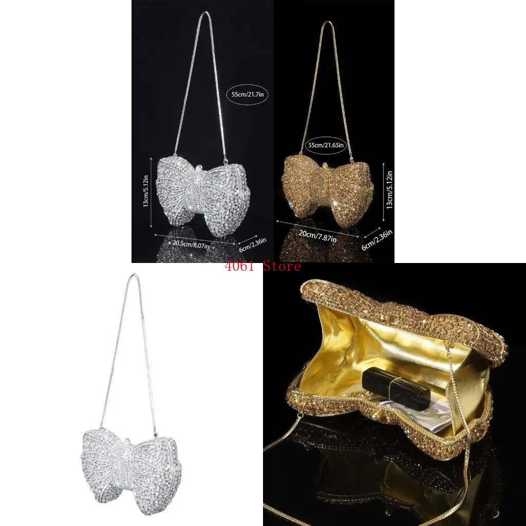 

Elegant Rhinestones Bows Evening Purse with Alloy Chain for Stylish Women