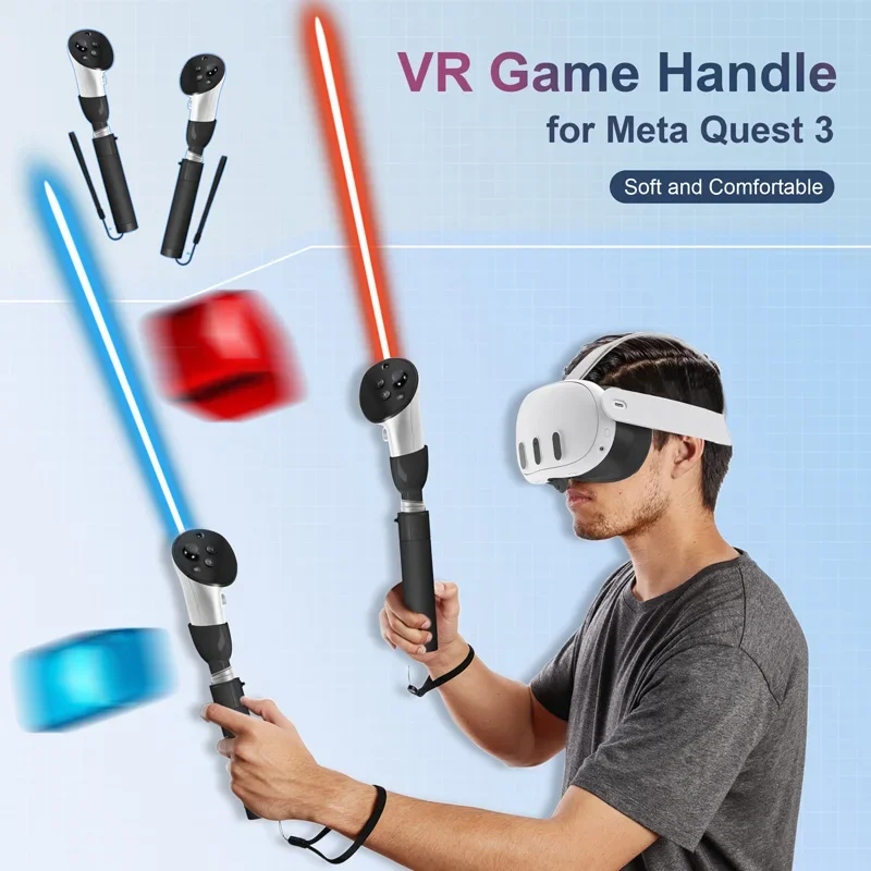 VR Game Handle For Meta Quest 3 VR Glasses Golf Game Handle Extension Grip Dual Handles VR Gaming Controllers Stick Accessories