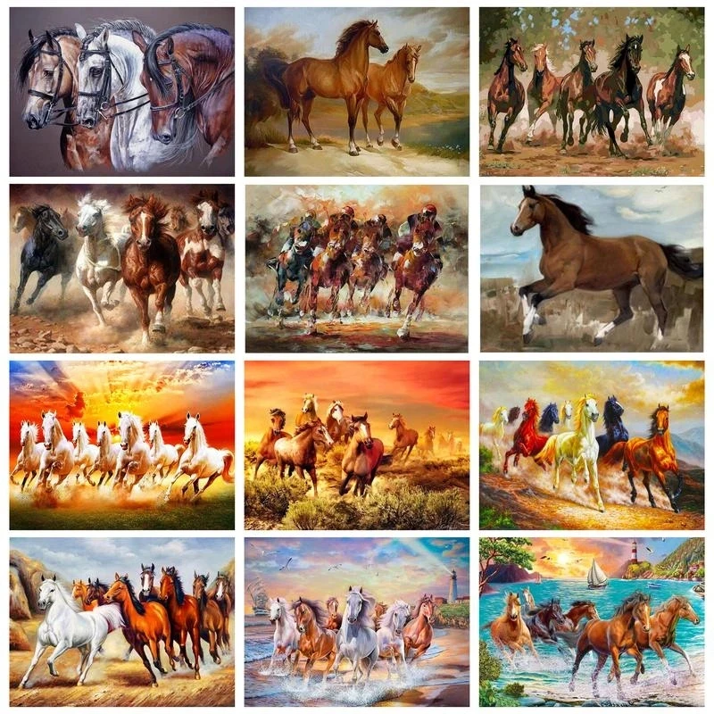 RUOPOTY Decorative Painting By Numbers For Adults Horses Picture Coloring Canvas Painting Diy Gift Handpainted Acrylic Paint Kit