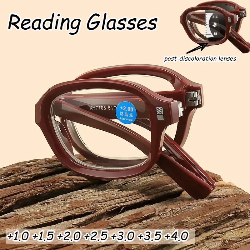 

Foldable Anti Blue Light Reading Glasses Portable Photochromic Presbyopic Glasses Far Dual-use Presbyopia Eyeglasses+1.0 To +4.0