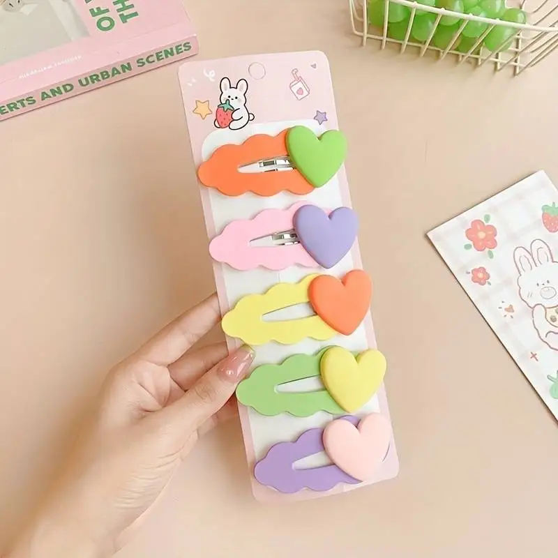 5pcs Cute Cartoon Colorful Clips Set Decorative Hair Accessories Holiday Gift For Girls