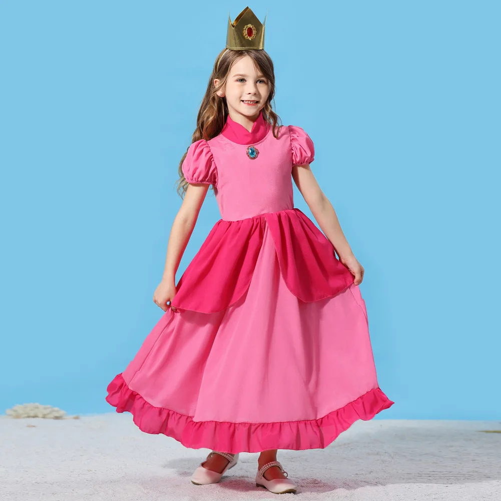 Princess Cosplay Peach Costume for Girls Rosalina Dress with Accessories Kid Halloween Role Play Carnival Birthday Party Costume