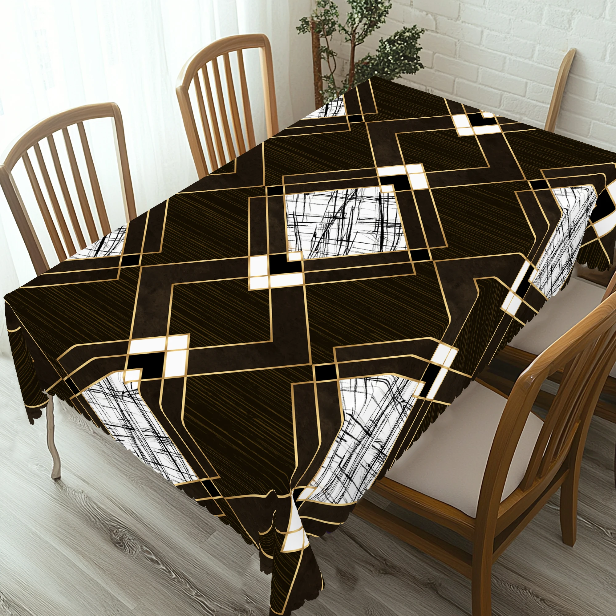 1 Piece of Geometric Pattern-Themed Tablecloth, Geometric Stripesd Pattern Design of Retro Rural Farmhouse Style, Available in Various Sizes, Camping Style Picnics during Holidays, Perfect Gifts for Party Decoration and Gifts for Friends, Tablecloths for Kitchen Accessories, Dining Room Terraces and Indoor and Outdoor Use