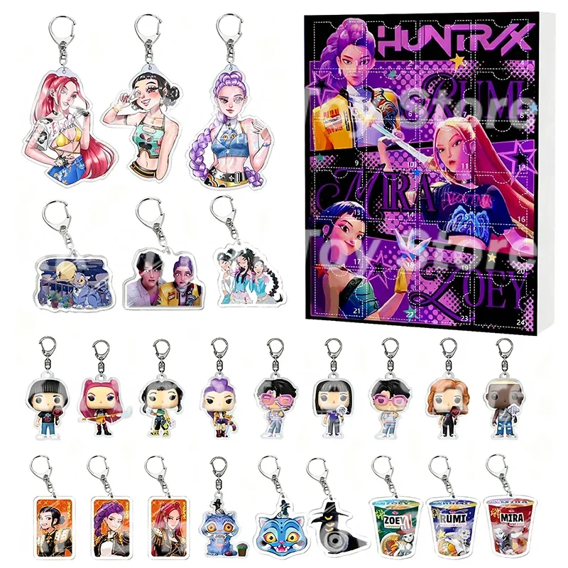 New Kpop Demon Hunting Christmas Advent Calendar Surprise Blind Boxes Acrylic keychain Mystery Box Halloween Gifts Toys