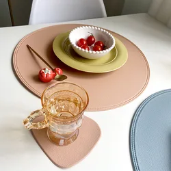 Imitation Leather Placemat Coaster Pads PVC Round Plate Mat Edge Pressing Table Placemats for Kitchen Dining Table Decoration