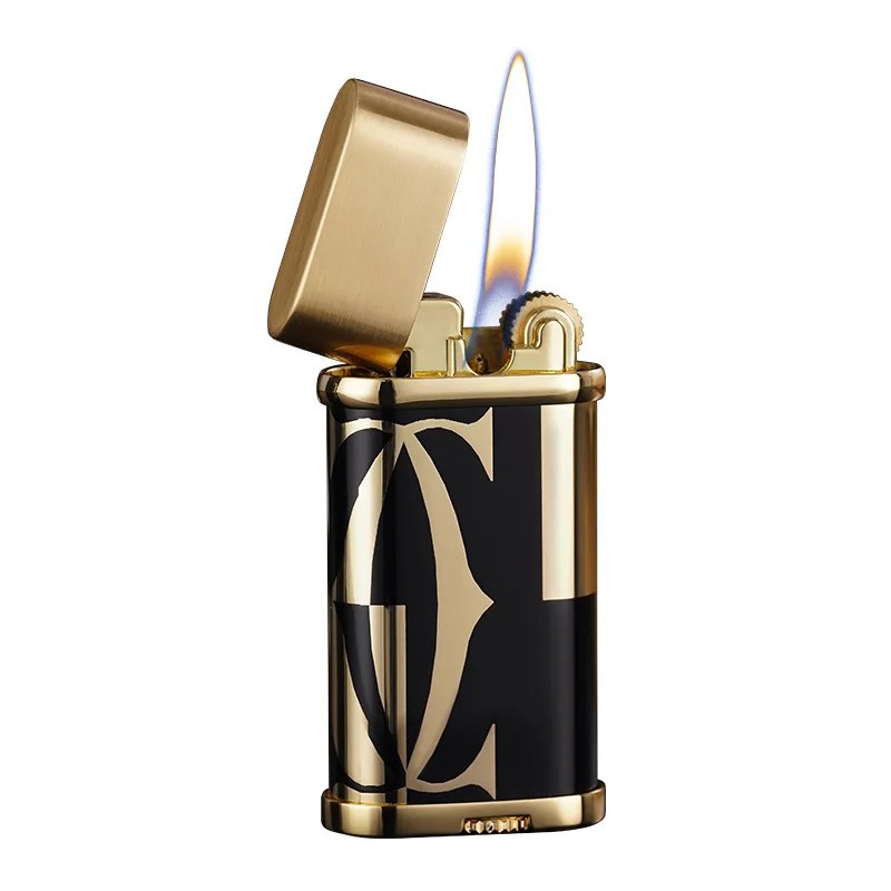 Fashionable Real Gold Silver Electroplating Oblique Fire Lighter Metal Grinding Wheel Retro Pipe Lighter Smoking Accessories