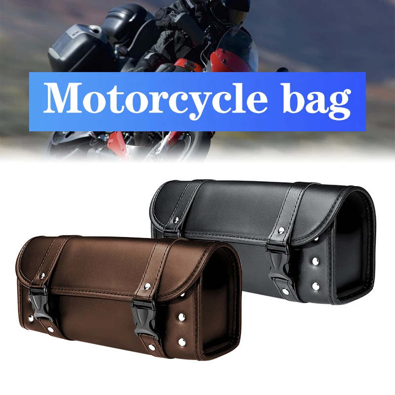 Vintage Motorcycle Handlebar Bag Motorcycle Saddlebags PU Leather Front Fork Tail Tool Bag Luggage