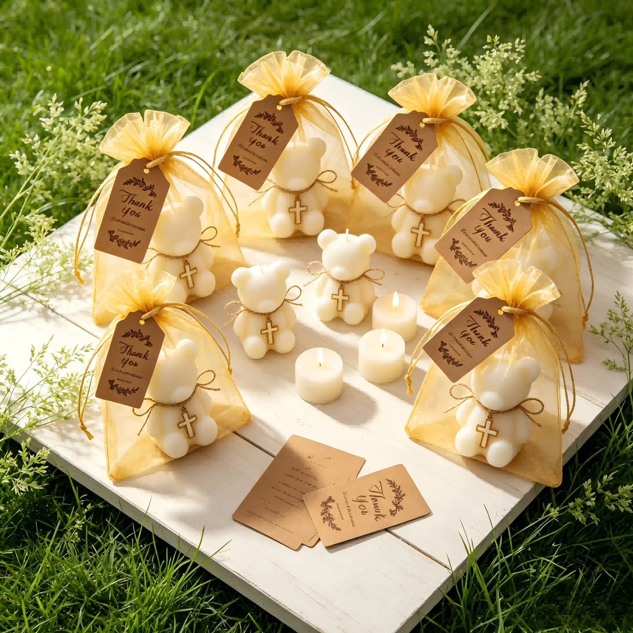 5/10/20 sets de recuerdos para bautizo, set de velas con cruz y osito de peluche, paquetes de regalo multiartículo para invitados, primera comunión, baby shower