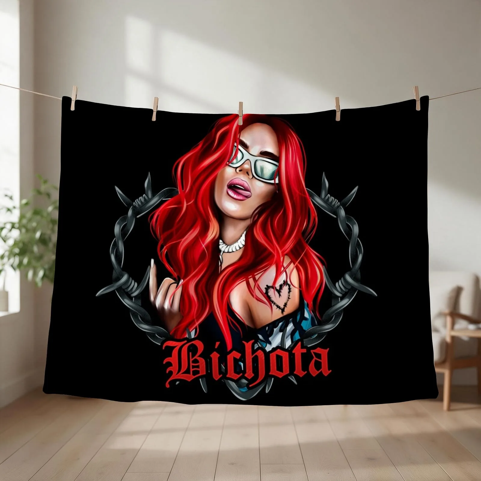 karol g bichota and heart tattoo, Karol red Bare Wire Heart, Bichota , New look with Red Hair Il Throw Blanket
