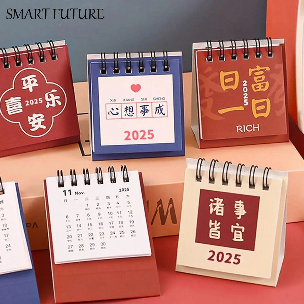 

Agenda Creative 2024-2025 Calendar 18-Month 2025 Mini Desk Calendar Red Thick Paper Standing Flip Calendar Desk Decoration