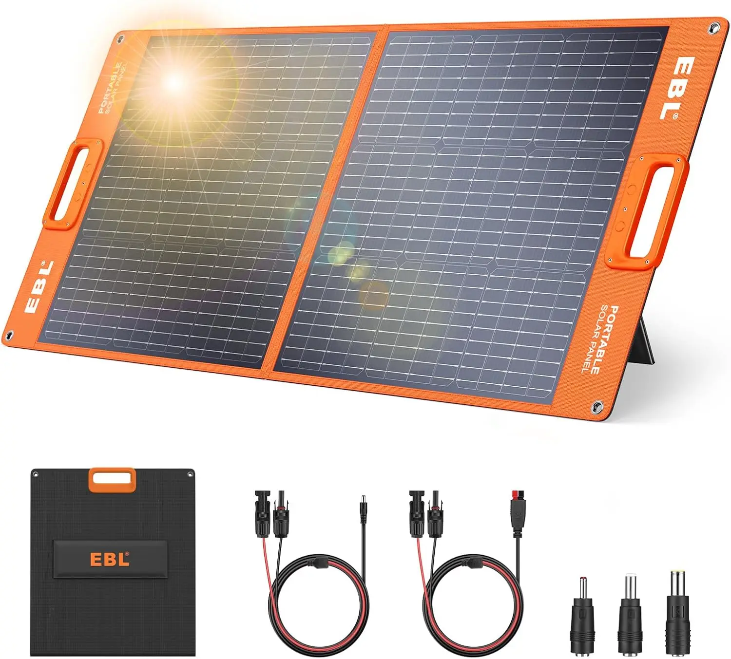 

100W Portable Solar Panel with Adjustable Stand & Parallel Cable, IP65 Waterproof for Outdoor Camping RV Hiking