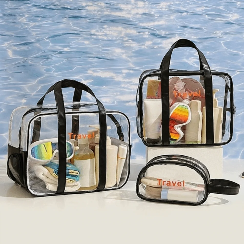 

PVC Transparent Cosmetic Bag Lightweight Waterproof Swimming Storage Bag Wash Bag Dry Wet Separation Fitness Training Bag