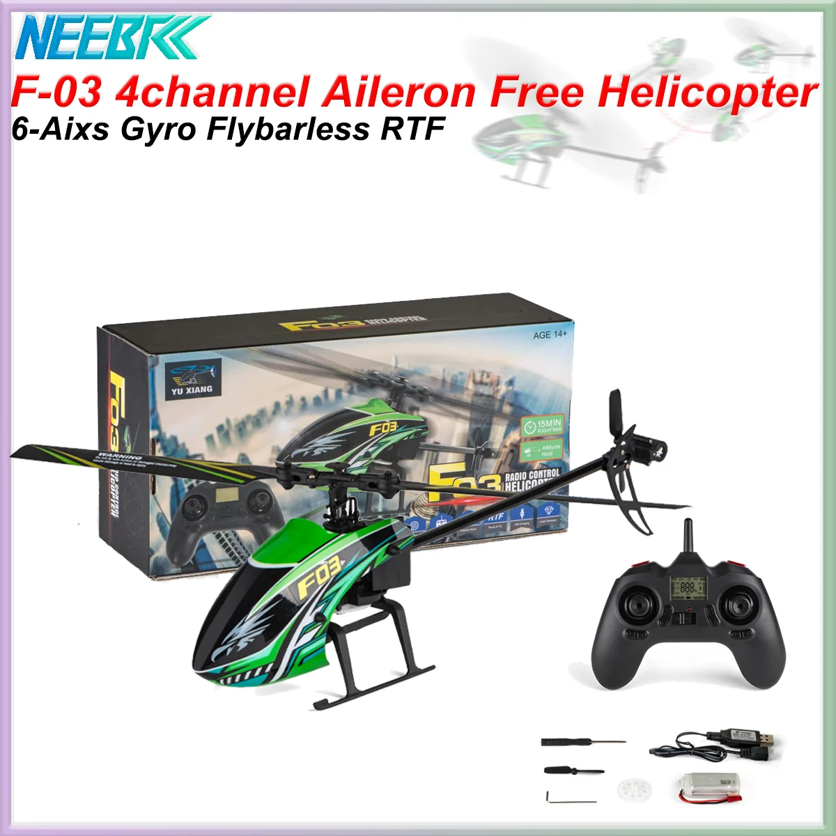

NEEBRC F03 Air Pressure Fixed Altitude 4 Channel Aileron Free Helicopter 2.4G 4CH Remote Control Crash Resistant Aviation Model