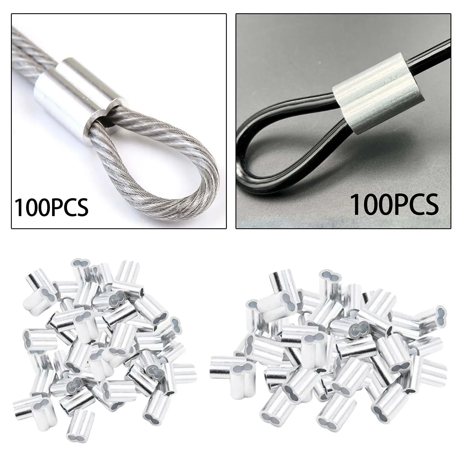 Manicotti in alluminio per funi metalliche da 100 pezzi per funi metalliche e cavi Ferrule per cavi accessori per funi metalliche ghiera a doppia canna