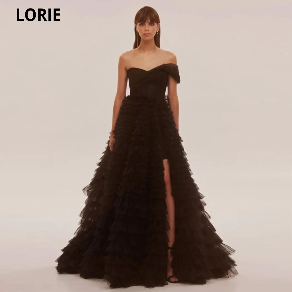 LORIE a-line abiti da ballo in Tulle nero Sweetheart Tiered Tulle Corst Vestidos De Gala Dance abiti lunghi da festa Robes De Soirée