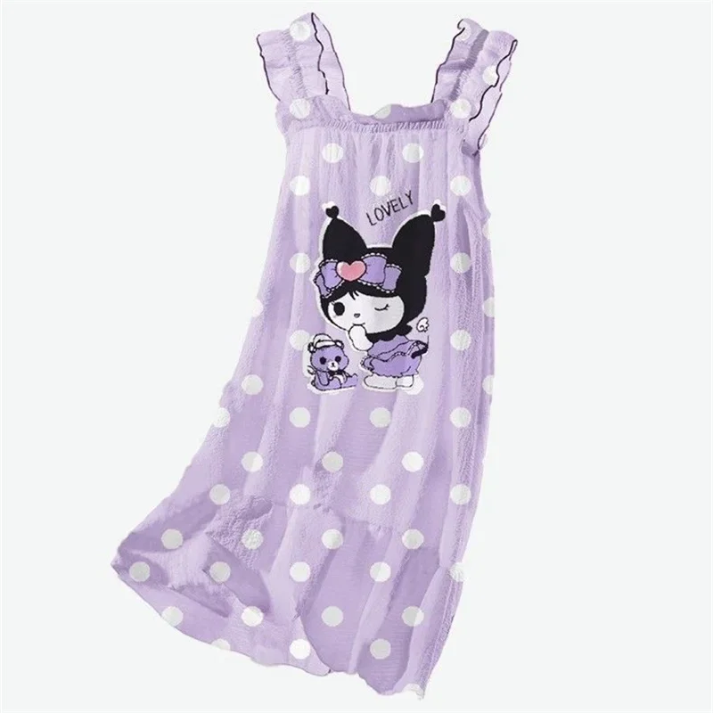 Cinnamorol Summer Long Skirt Mymelody Kuromi Children\'s Student Kawaii Camisole Nightgown Suitable Height: 100-150cm