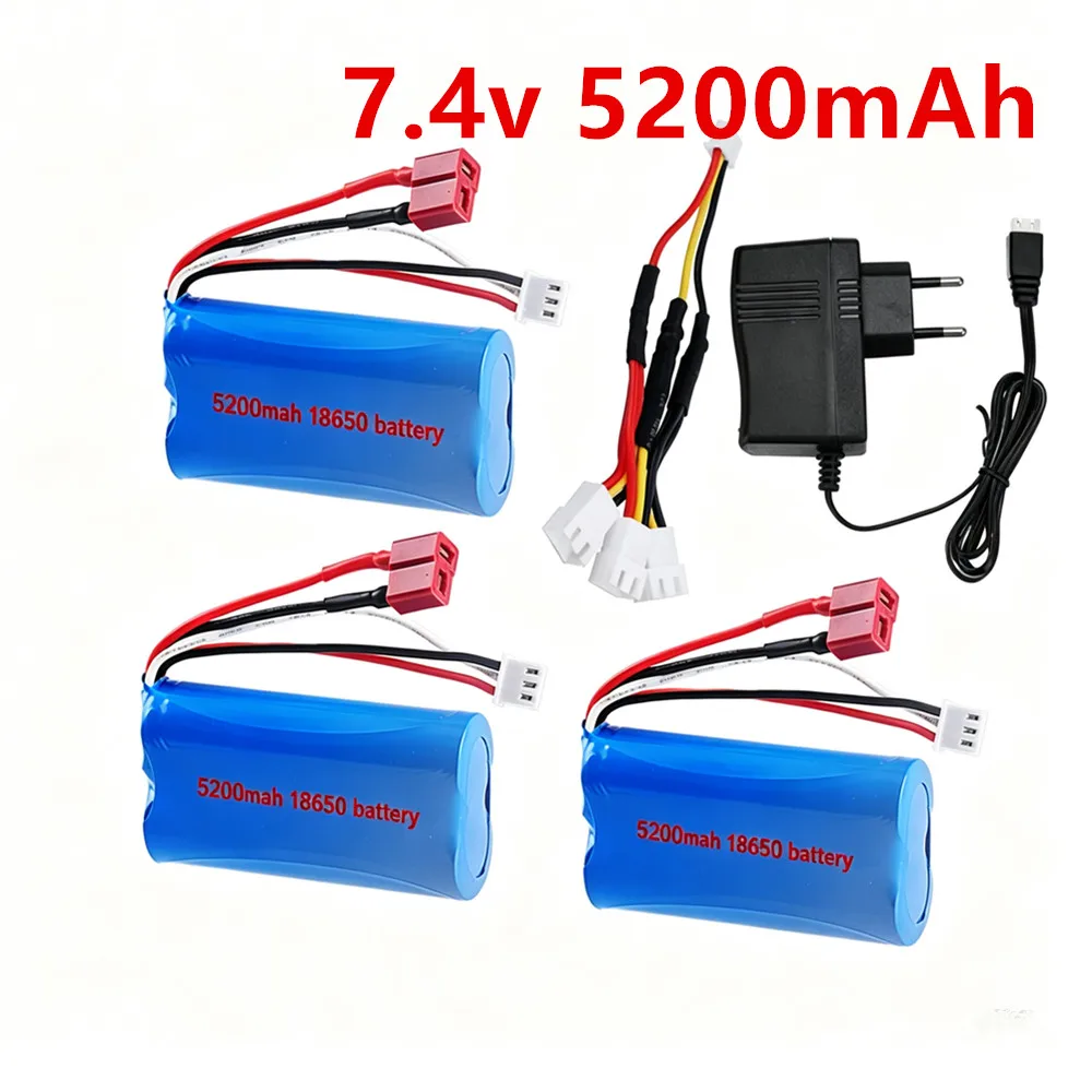 18650 Li-ion Battery 7.4V 5200mAh T Pulg For Wltoys 144001 10428 /12428/12423 RC Car Parts Battery For SCY-16101 SCY-16102