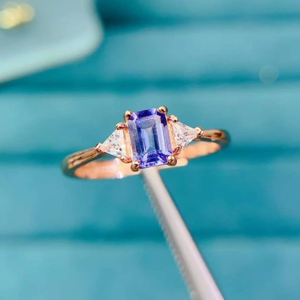 Natural Tanzanite Ring for Engagement Genuine Tanzanite Silver Jewelry with Certificate 925 Silver Gemstone Jewelry